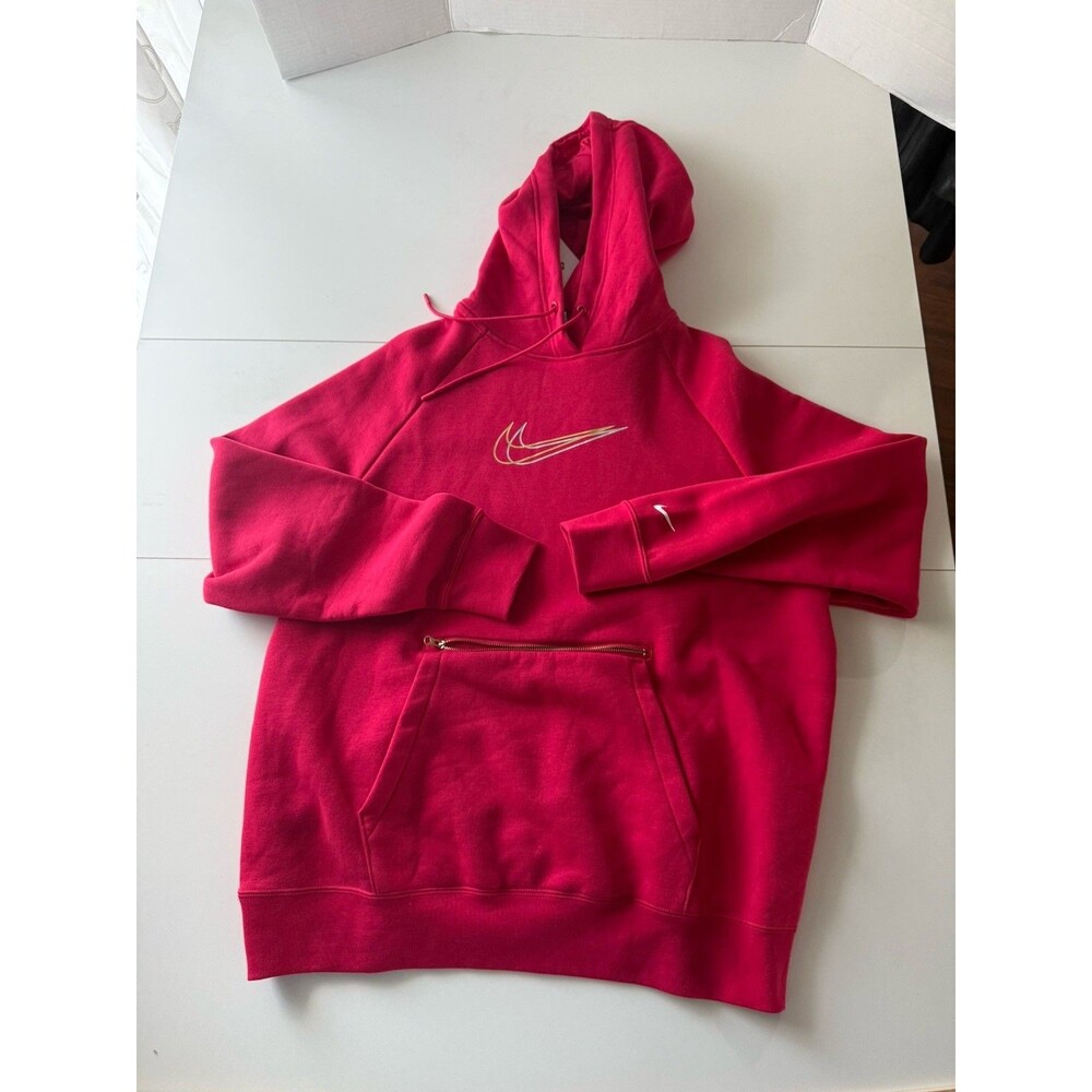 Nwt Nike Womens Oversized Fleece Pullover Hoodie Pockets Fuchsia Gold Small